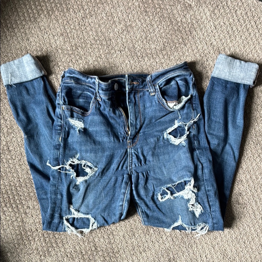 American Eagle Outfitters Blue Skinny Distressed Jeans